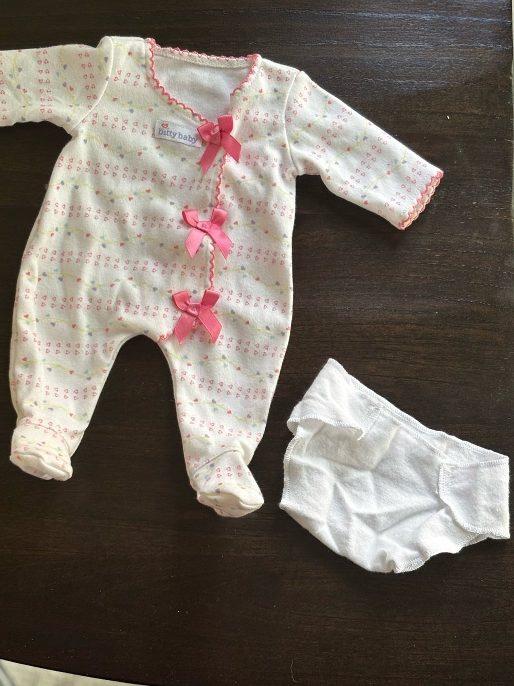 American Girl Bitty Baby Pink Bow Onesie and Cloth Diaper